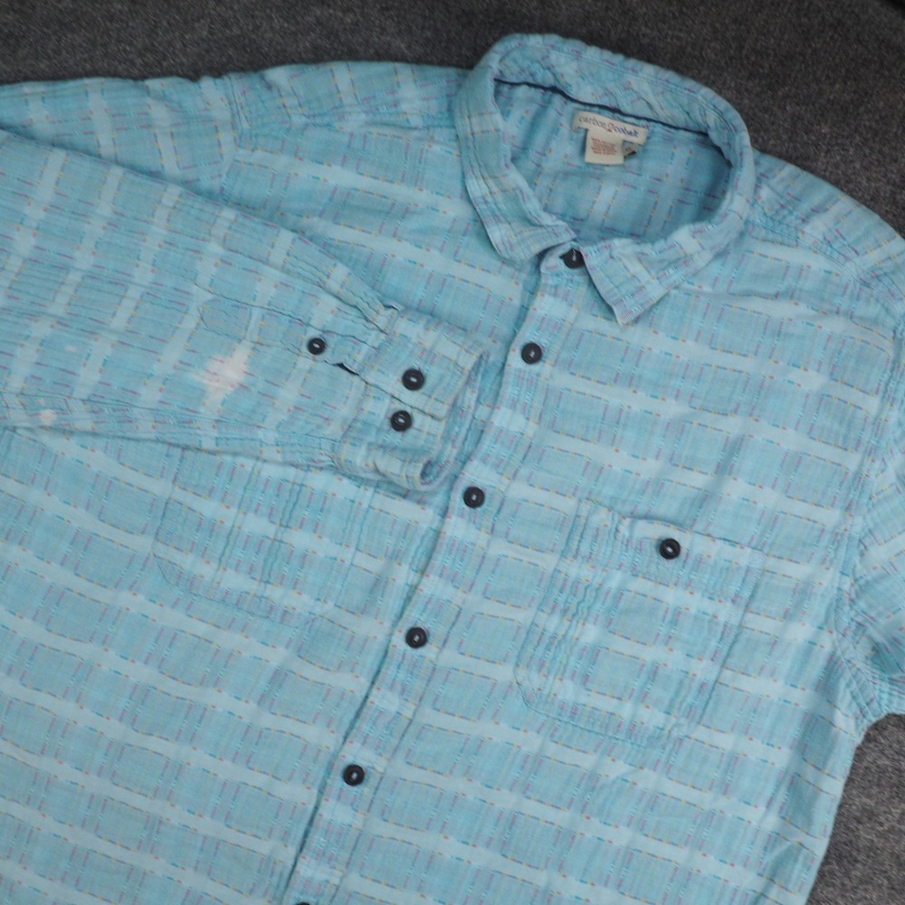 Carbon 2 Cobalt Shirt Men Large Blue Plaid Textured Gauze Coastal Boho Button Up